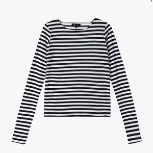 Agnes B. Black and White Striped Long Sleeve Tee
